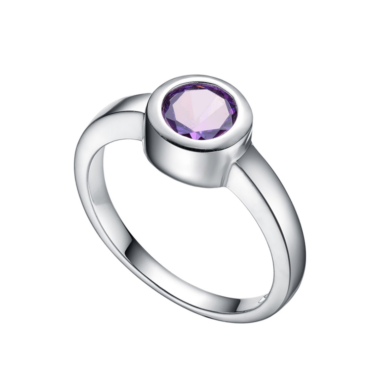 Light Simple Small Round Purple CZ Solitary jewelry Female Cute Finger Ring Wearring Women Gift Ring