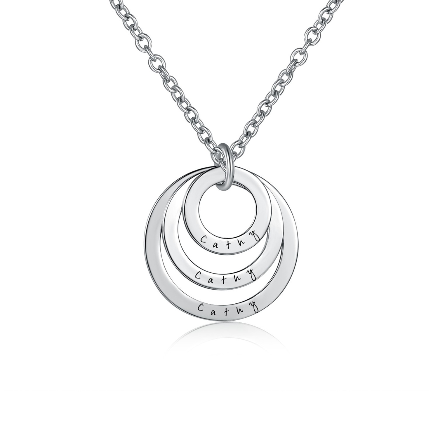 Engraved Wholesale Women Jewelry 925 Sterling Silver Triple Circle Custom Name Necklace