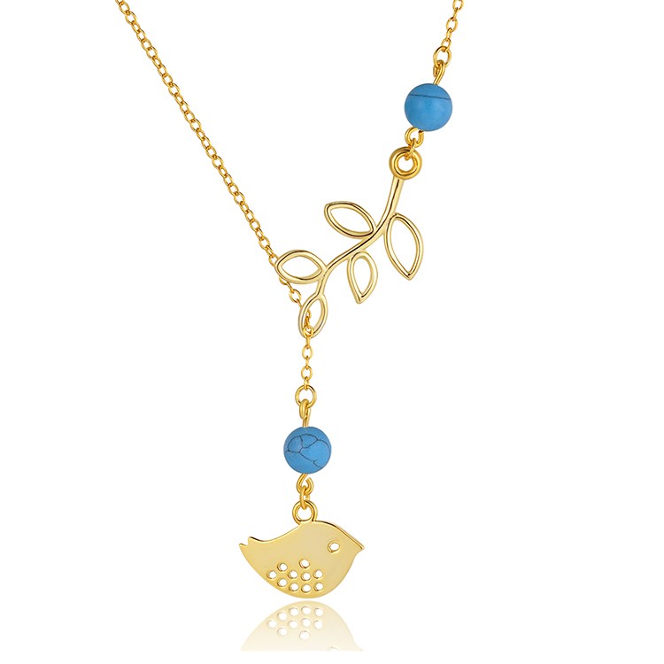 Hot Sale Luxurious Women Jewelry Long Y Chain 18k Gold Plated Cute Couple  Bird pendant Necklace 