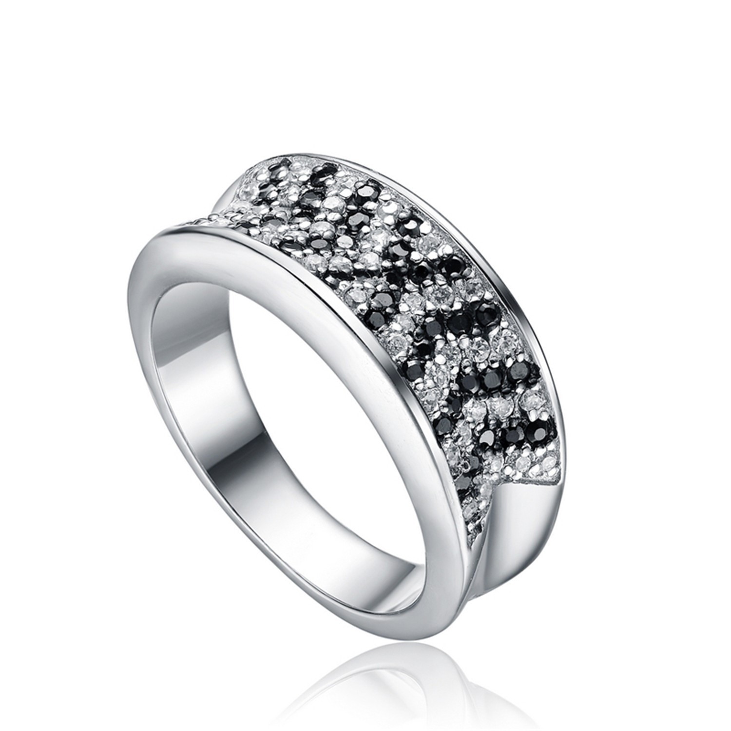 Fashion Silver Color jewelry wholesale Black and White Micro Pave CZ 925 silver Women Ring 