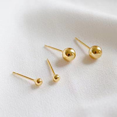High Quality Wholesale 925 Sterling Silver Fashion Women 18K Gold Plated Bead Ball Stud Earrings Jew
