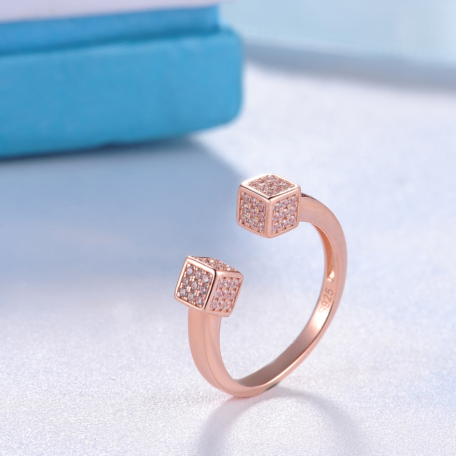 Dice Rose Gold Plated CZ Zircon Jewelry Wholesale Women 925 Sterling Silver Adjustable Rings