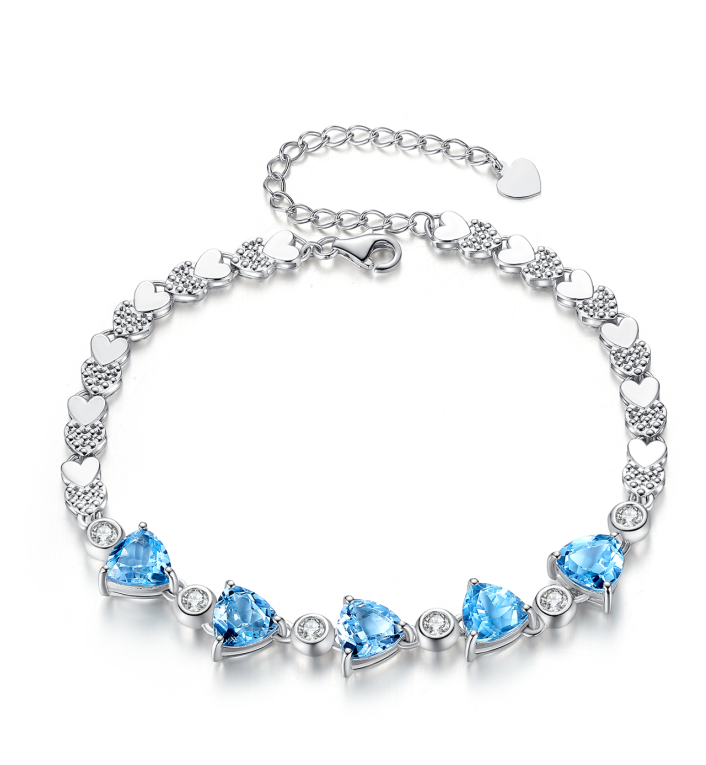 925 Sterling silver Blue water Drop Zircon bracelet Heart Bracelet ladies jewelry