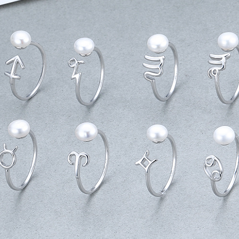 Trendy Wholesale Open Women Jewelry 925 Sterling Silver Adjustable Pear Zodiac Rings Sets