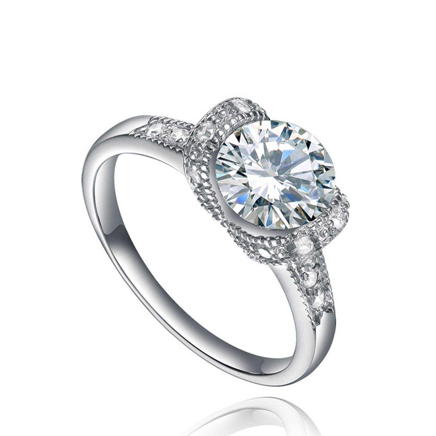 Classic Rhodium Plated Cubic Zircon Women Jewelry 925 Sterling Silver Engagement Wedding Rings