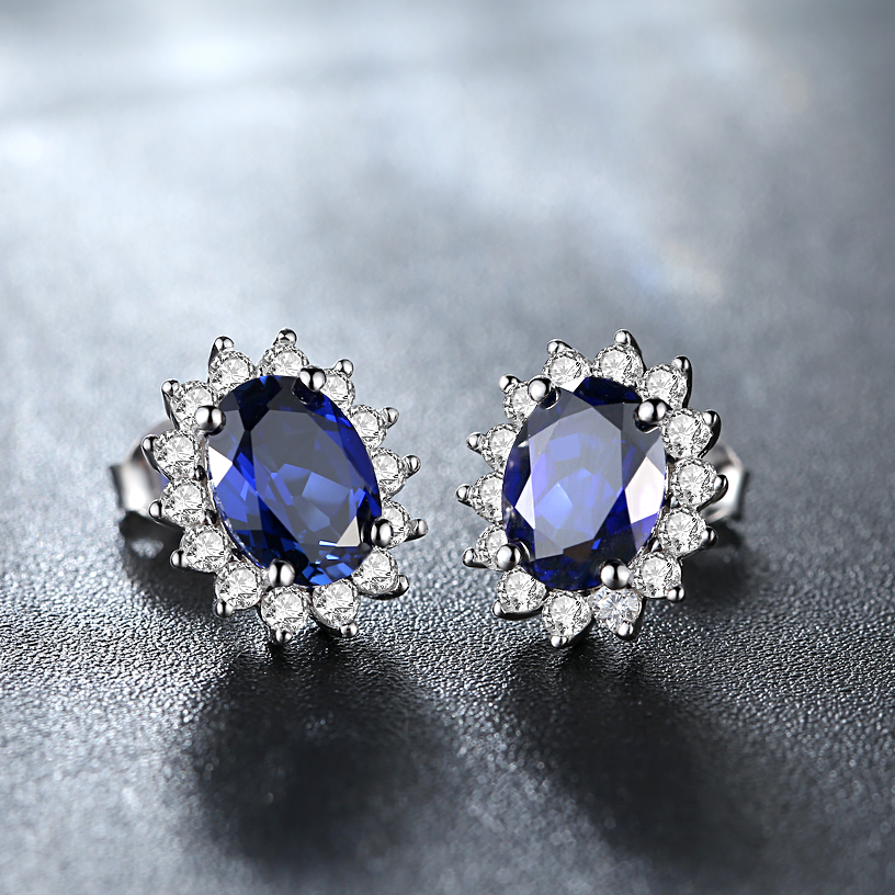 new 2021 fashion trendy custom zircon sapphire gemstone flower 925 silver jewelry luxury stud earrin