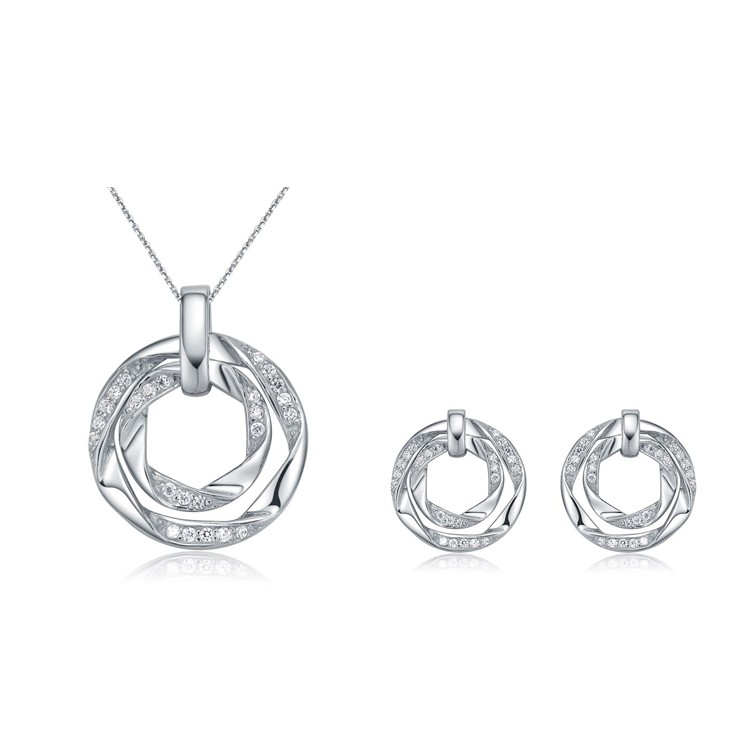Elegant 925 Sterling Silver Hoop Earrings Necklace High Quality Women costum Jewelry Sets
