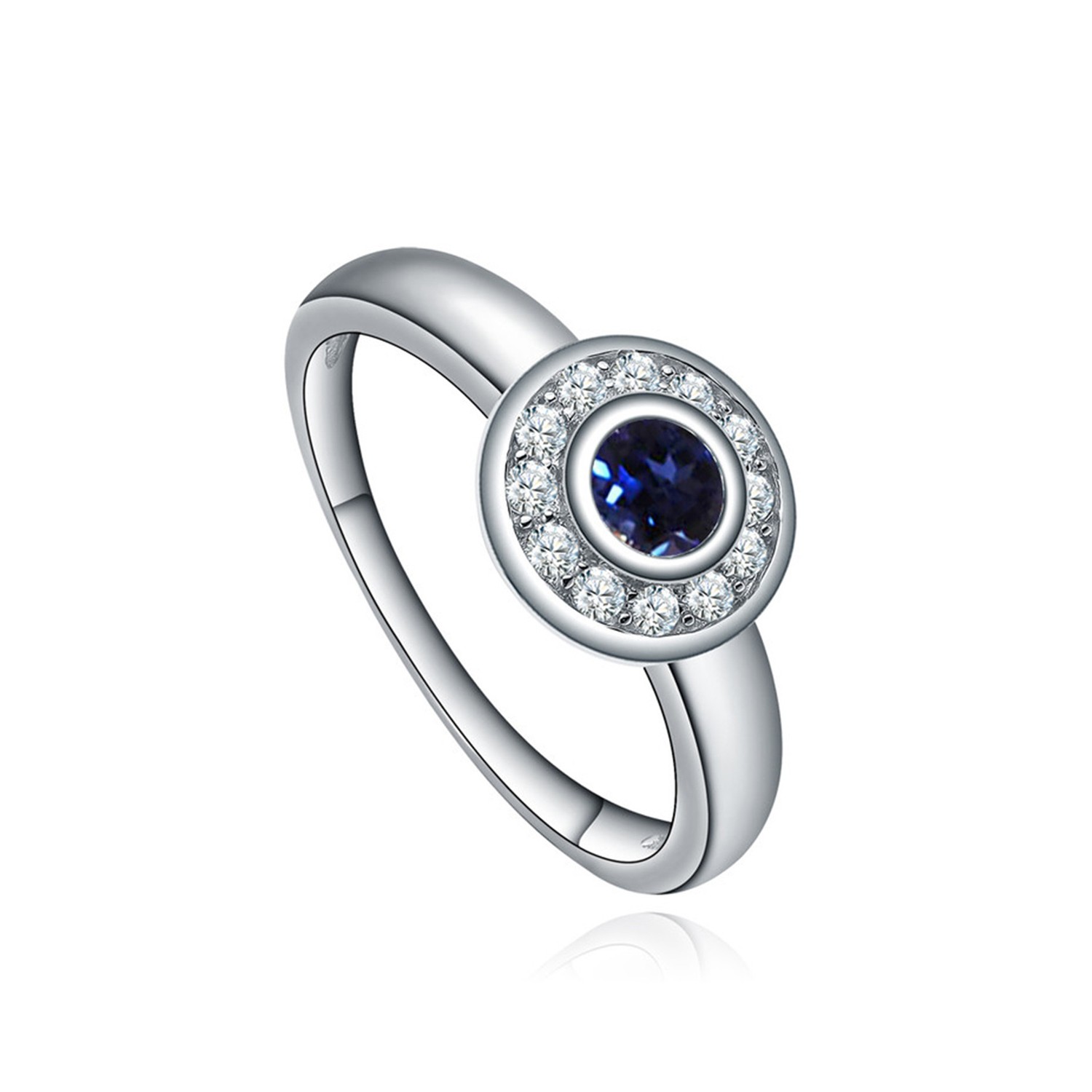 High Quality CZ Rhodium Plated Blue Stone Cubic Zirconia 925 Sterling Silver Jewelry Rings Women