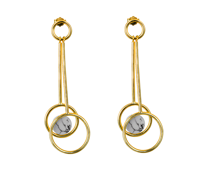 Fashion Earrings Women Eco-friendly Brass White Turquoise 14K Gold Plated Hoop Long Drop Earrings