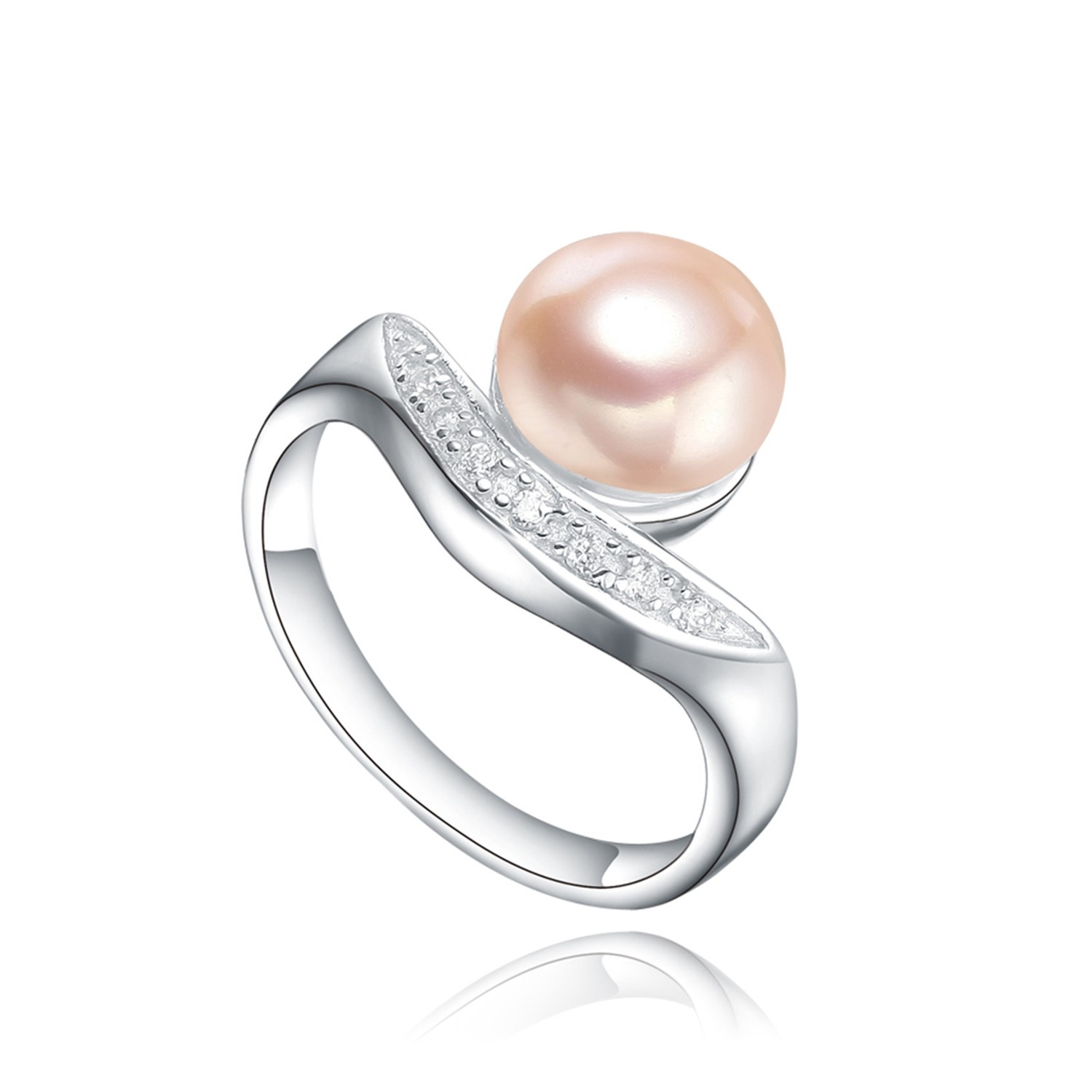 Women Jewelry Engagement Party Rings 925 Sterling Silver Pink Freshwater Pearl Ring