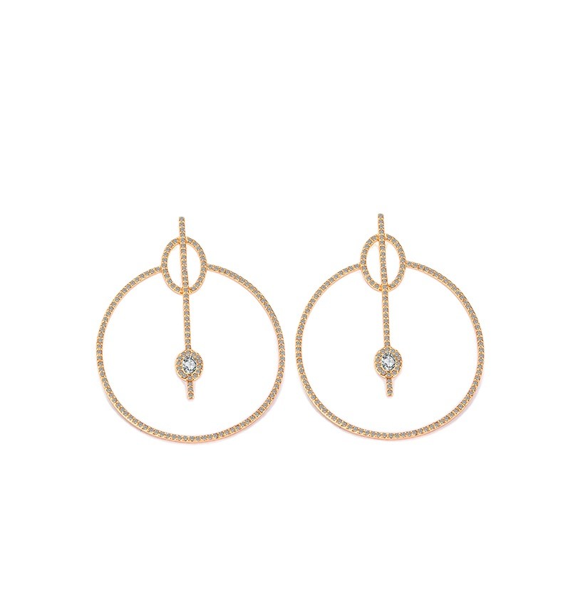 Wholesale Vendor Fashion Jewelry Earrings Women Brass Rose Gold Plated Cubic Zirconia Big Hoop Stud 
