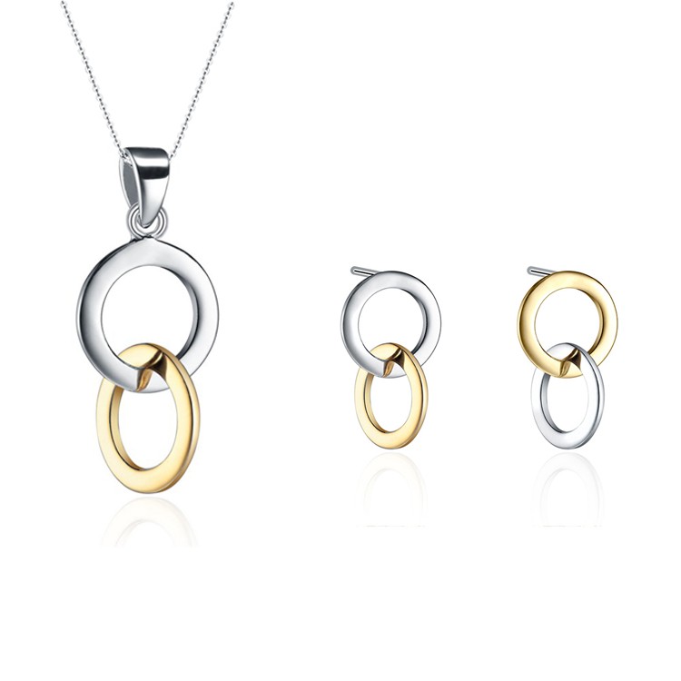 Women Fashion Jewelry Sets 925 Silver Earrings Necklace Set Gold Plated Jewelry