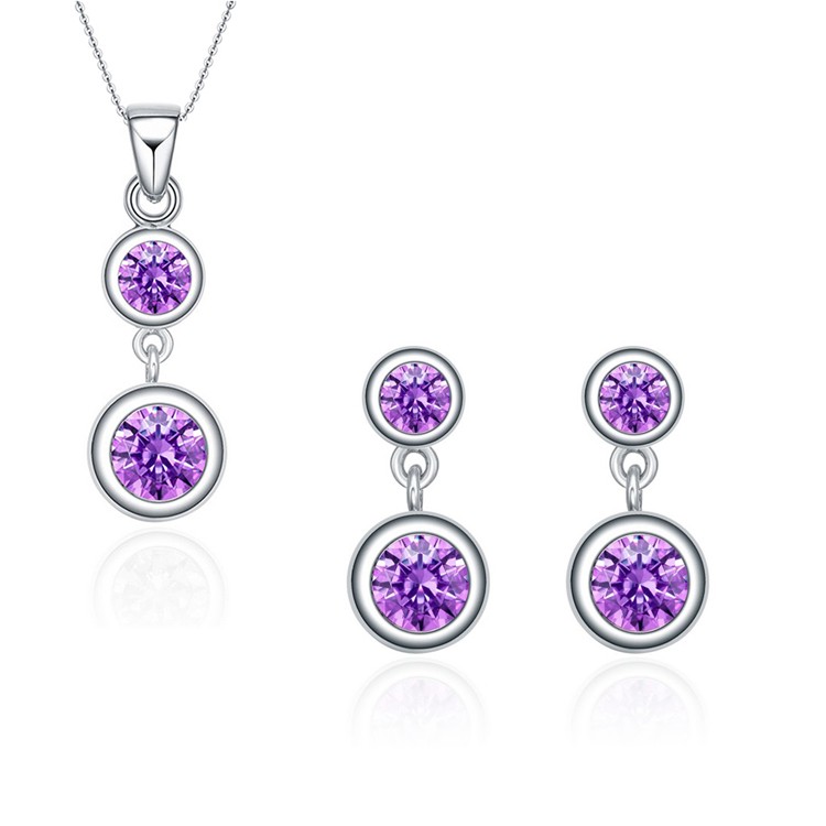 Necklace Earring Sets Fashionable Jewelry Purple Crystal Cubic Zirconia Jewelry Sets