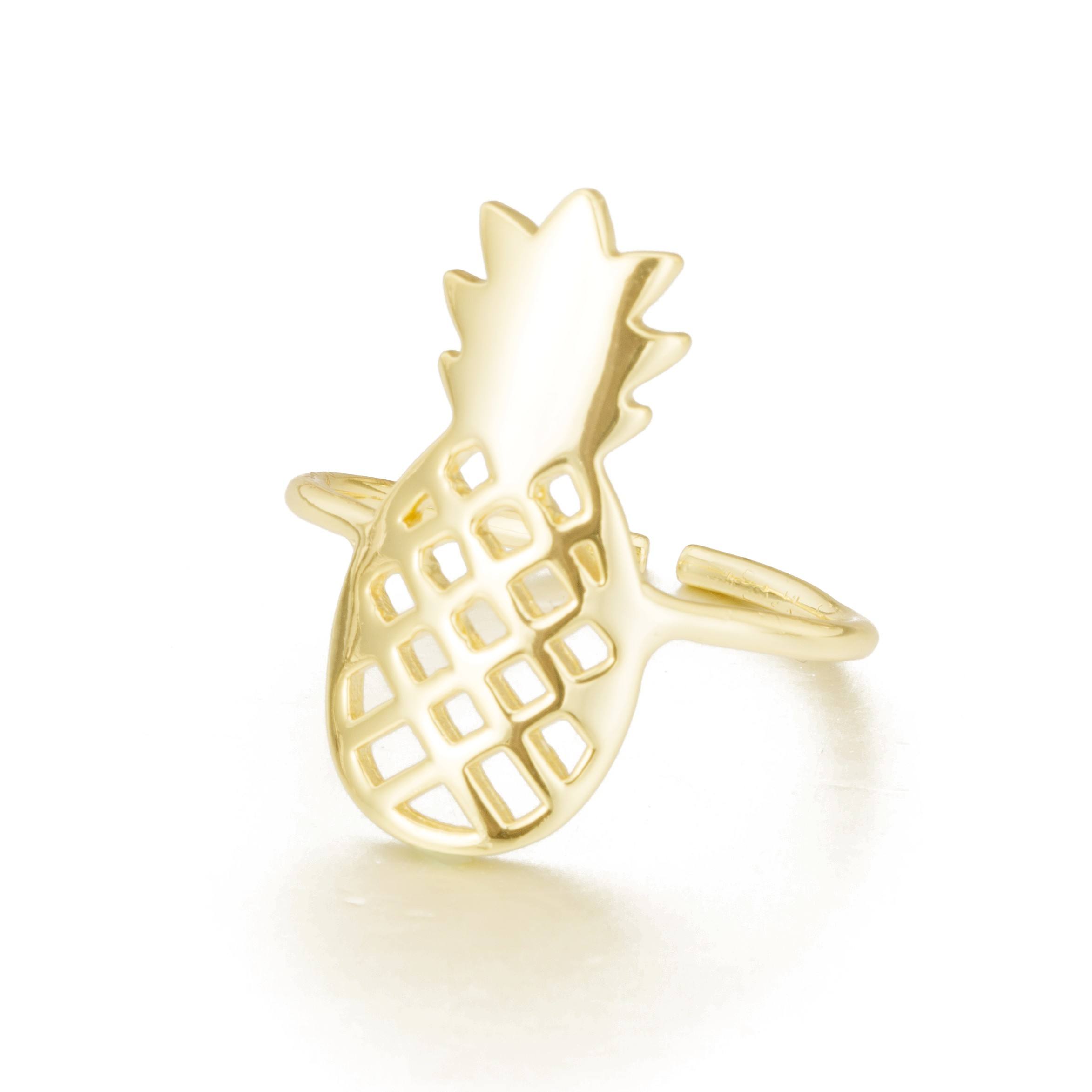 Fashion Designer 14K Gold Plated Brass Women Fine Jewelry Cute Pineapple Open Ring