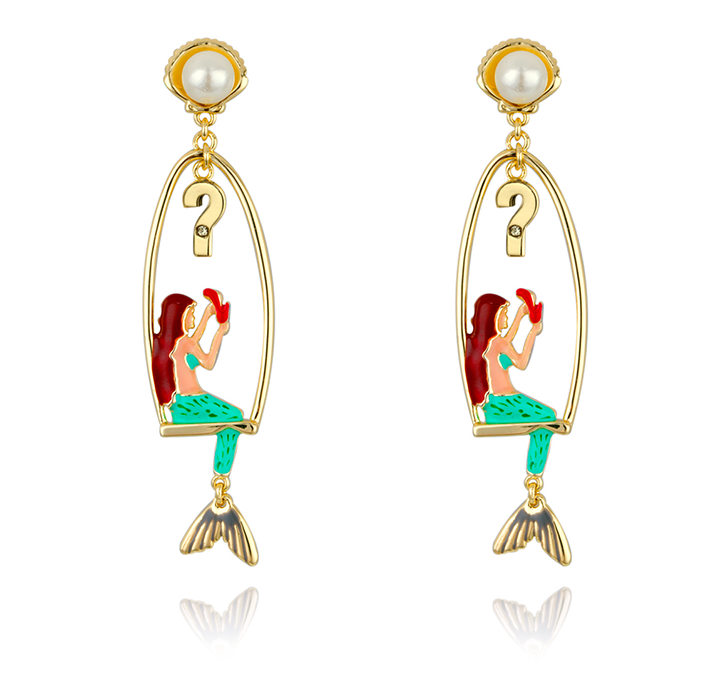 Trendy Colorful Mermaid Pearl Earrings 14k Gold Plated Brass Wholesale Custom Earrings Jewelry