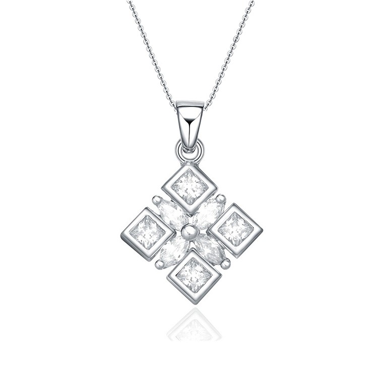  925 Sterling Silver Square Cubic Zircon Pendant Necklace Earrings Light Daily Wearing Jewelry Set