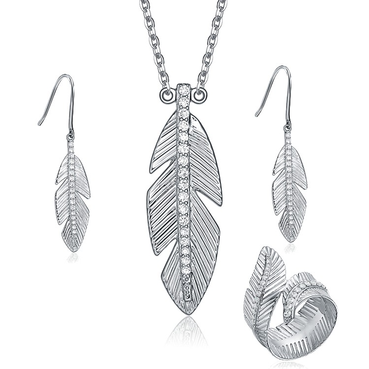 Hook Dangle Ring Necklace Valentine 925 Sterling Silver Jewelry Sets Hoop Earrings