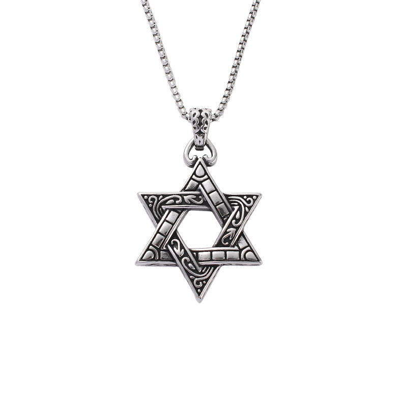 Stainless Steel Hexagram Vintage Hollow Pendant Necklace