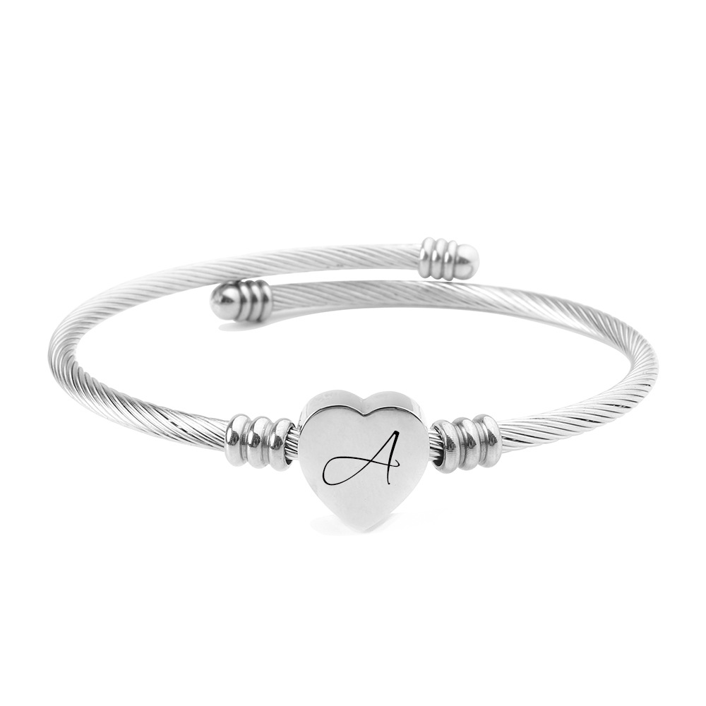 Stainless Steel Heart Alphabet Bracelet