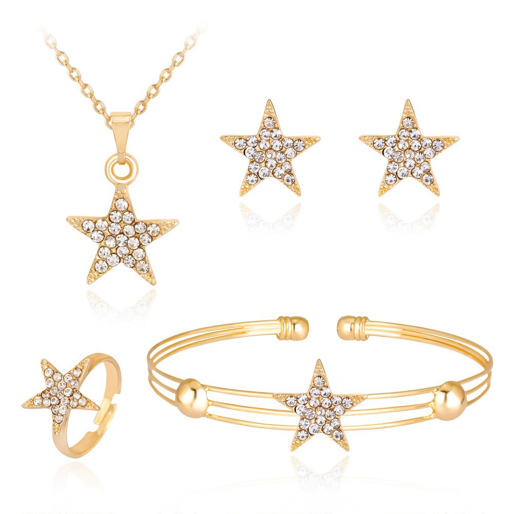 Brass Fashion Zircon Pentagram Jewelry Set