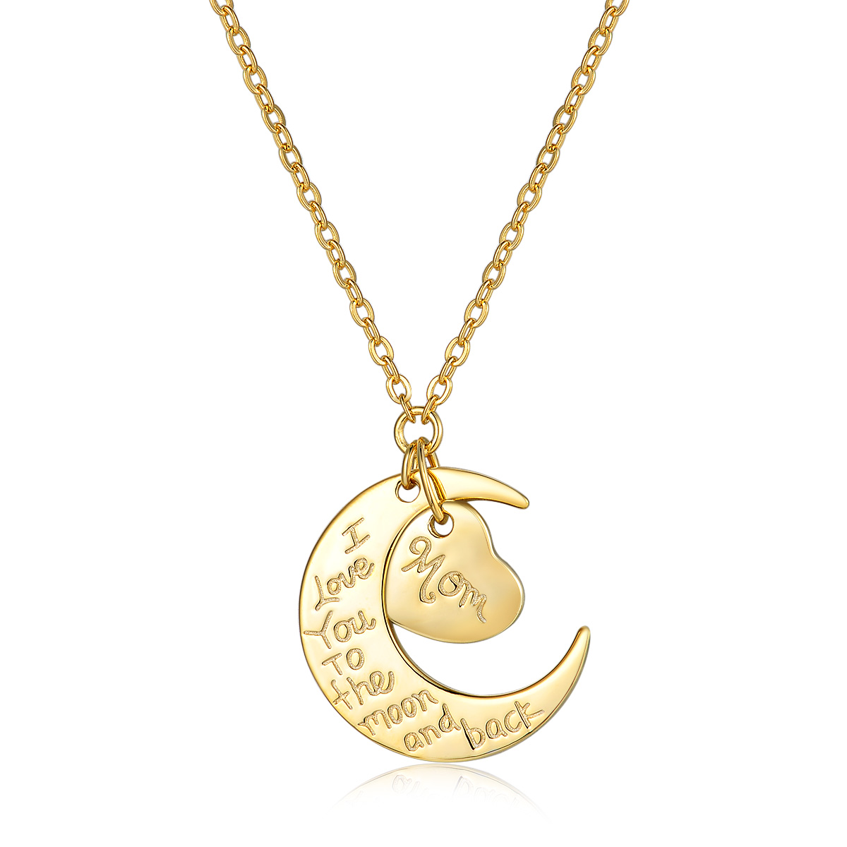 Romantic brass Moon Heart Alphabet Pendant Necklace