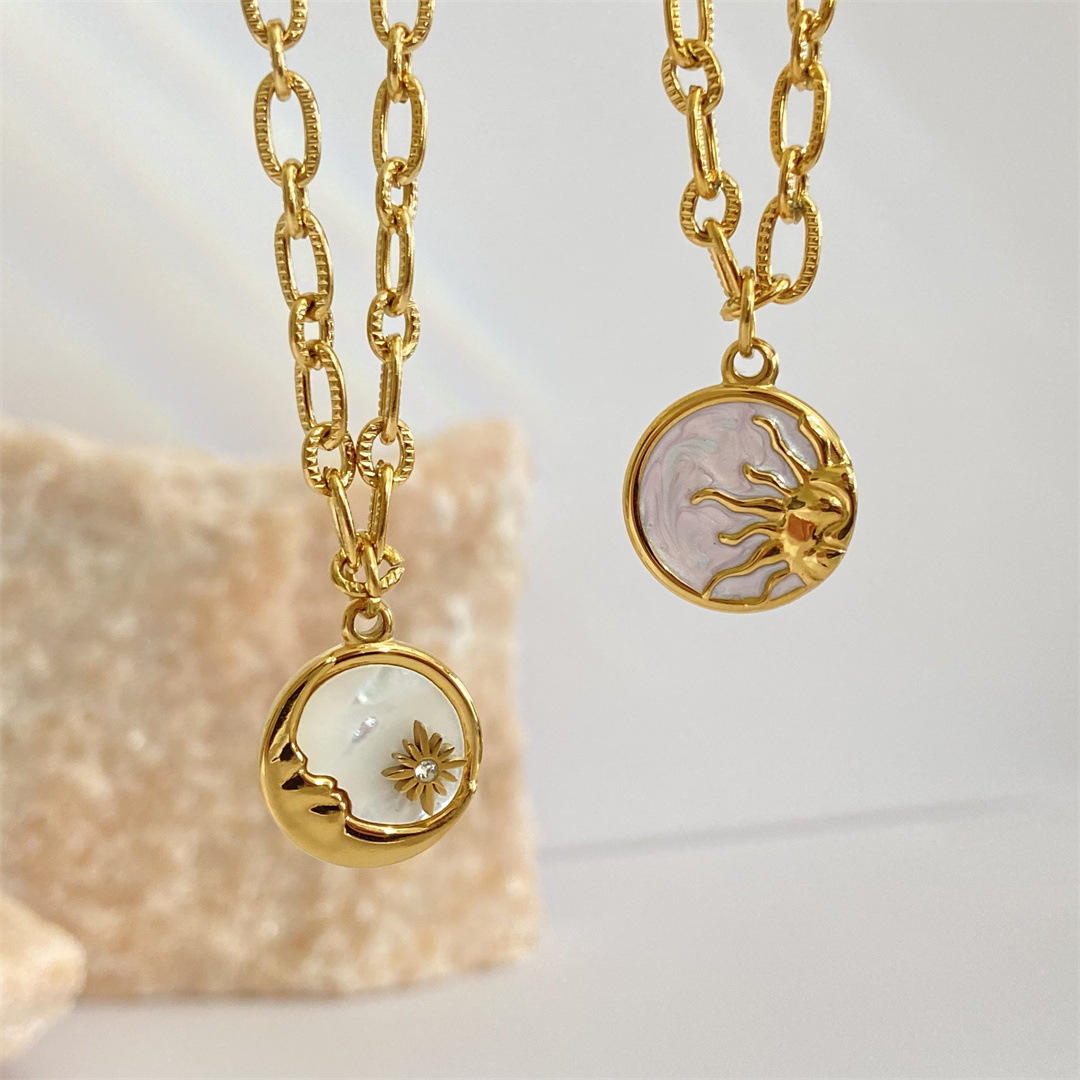 Elegant and Fashionable brass Moon Sun Pendant Necklace