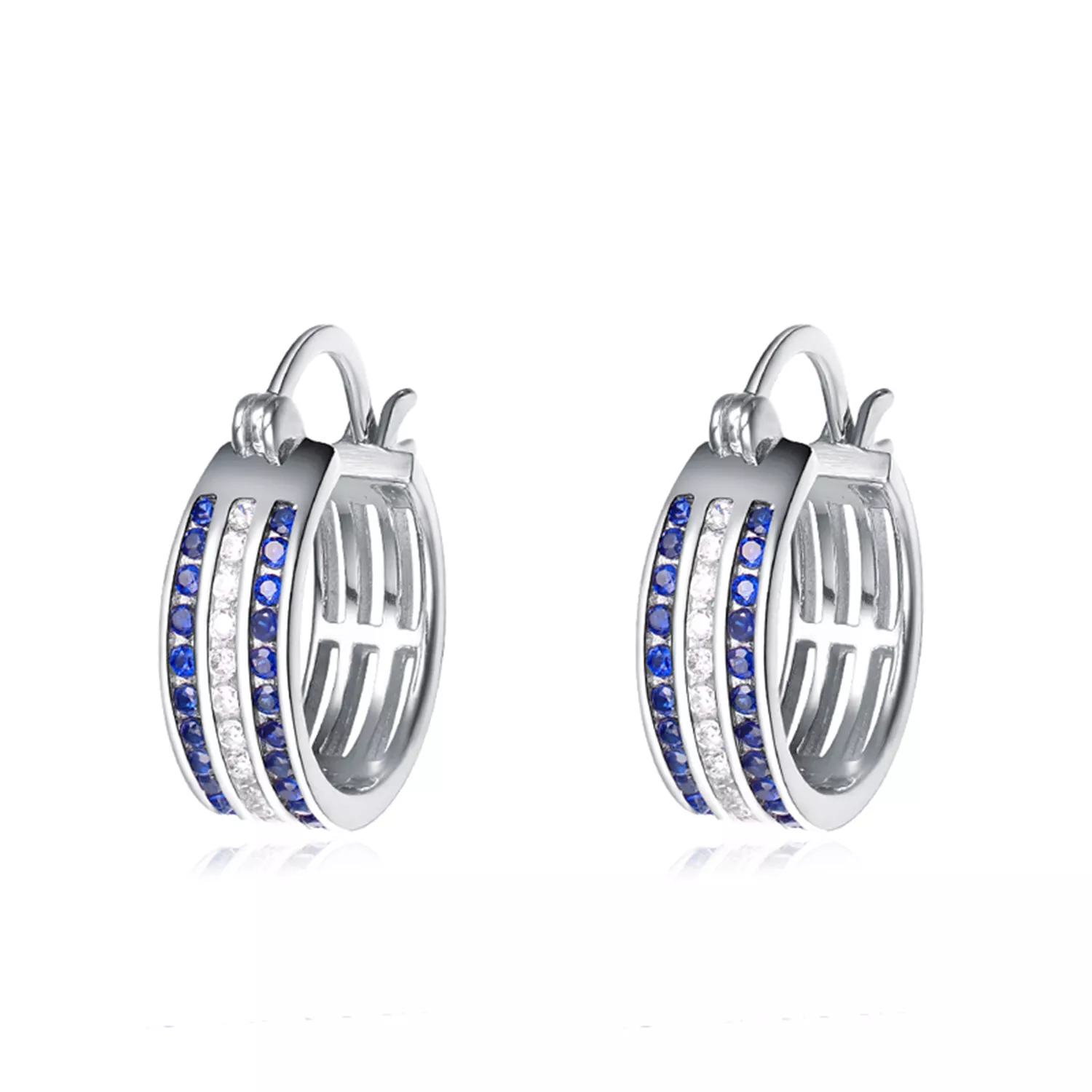 Fashion Women Blue Cubic Zirconia Earring Jewelry 925 Sterling Silver Hoop Earrings (图1)