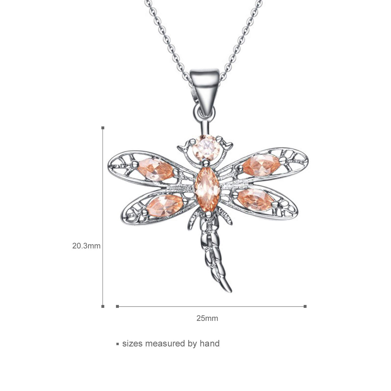 925 Sterling Silver Necklace Orange CZ Dragonfly Pendant Necklace for gift(图2)