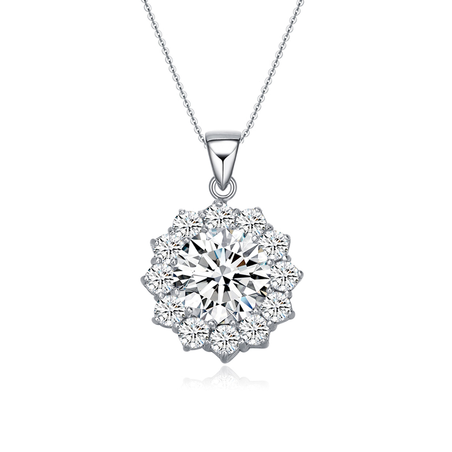 Women Jewelry 925 Sterling Cubic Zirconia Snowflower Pendant Necklace(图1)