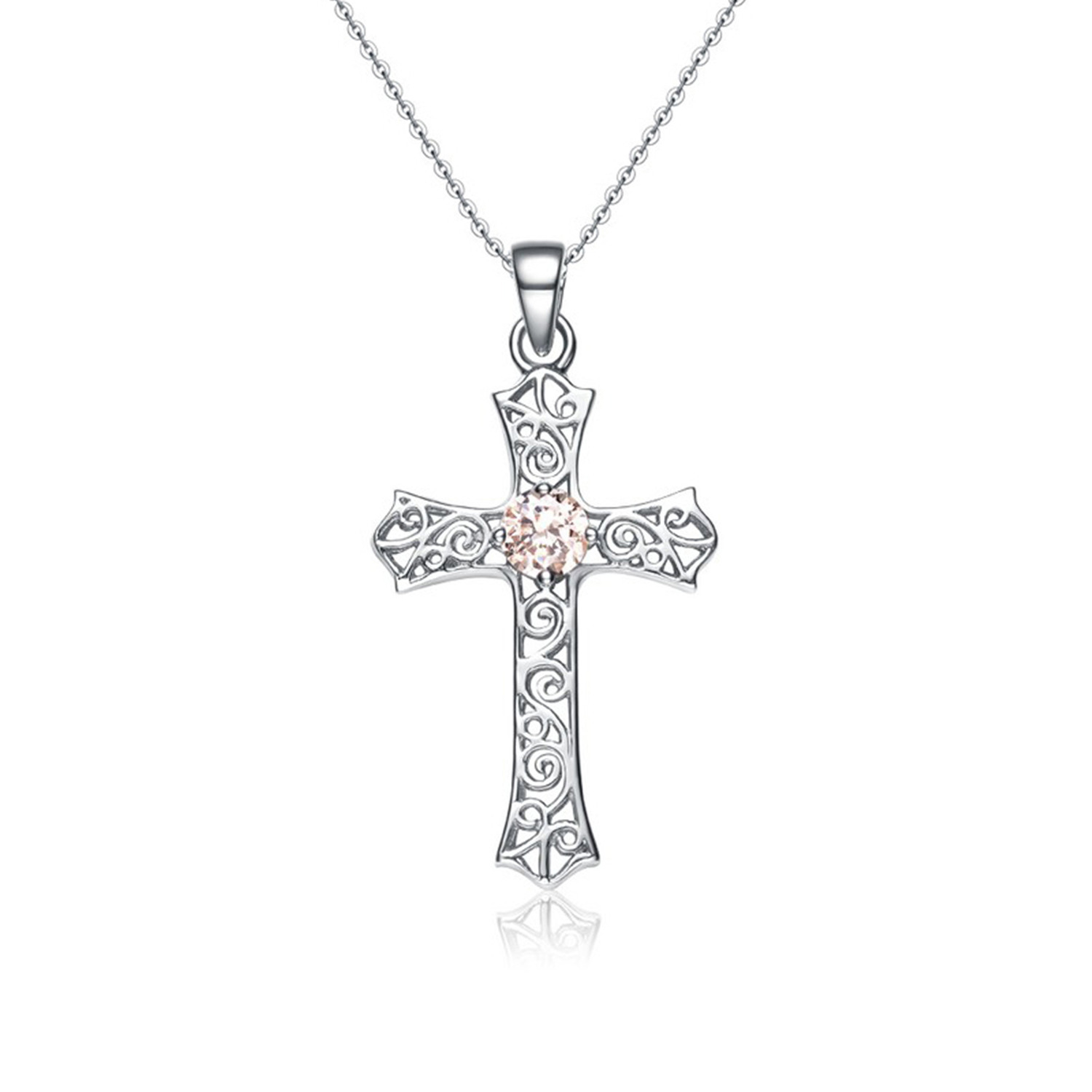 Women Minimalist Sterling Silver Accessory Silver Chain Cubic Zirconia Cross Necklace(图1)