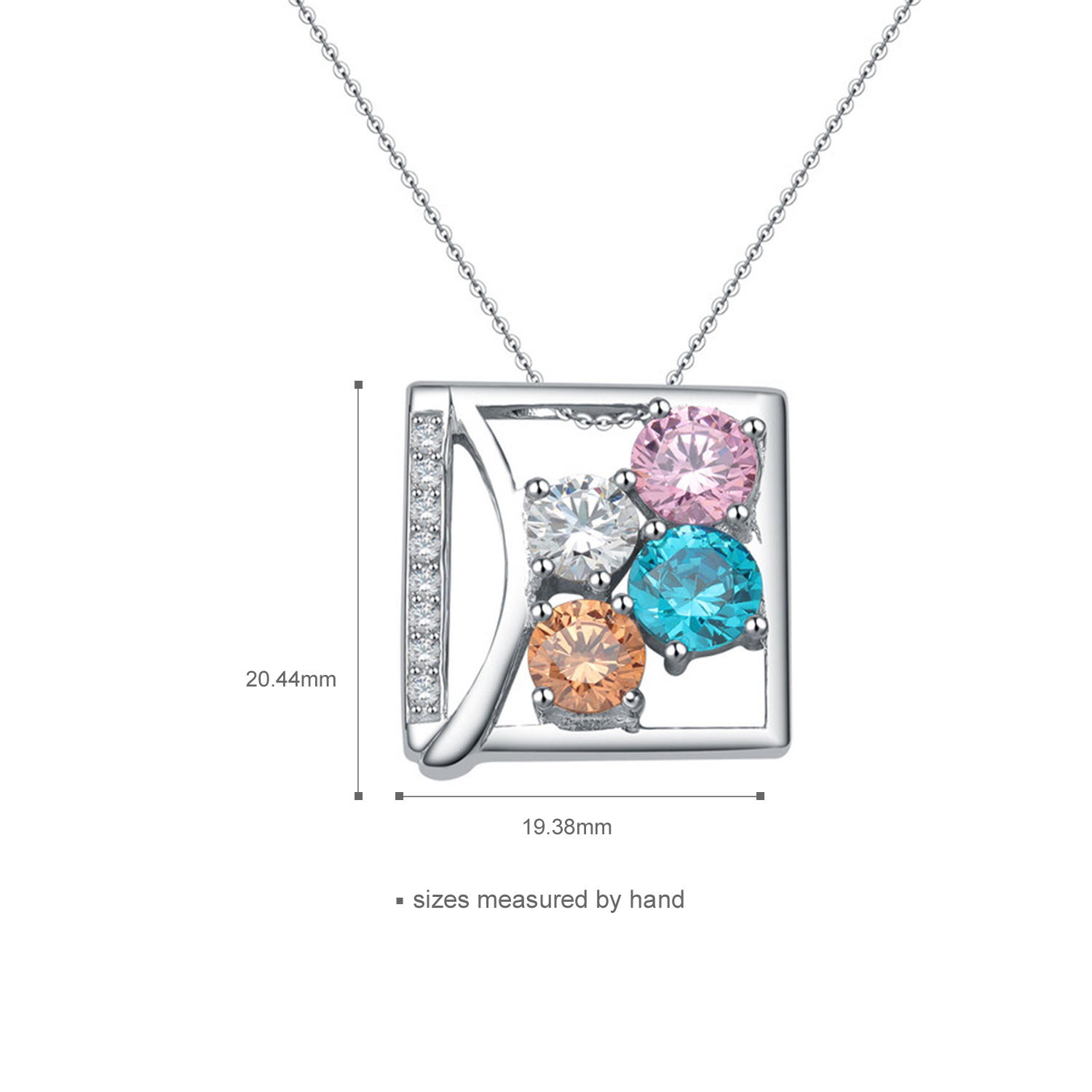 Square Colorful Cubic Zirconia Pendant Necklace 925 Sterling Silver Charming silver Necklace Jewelry(图2)
