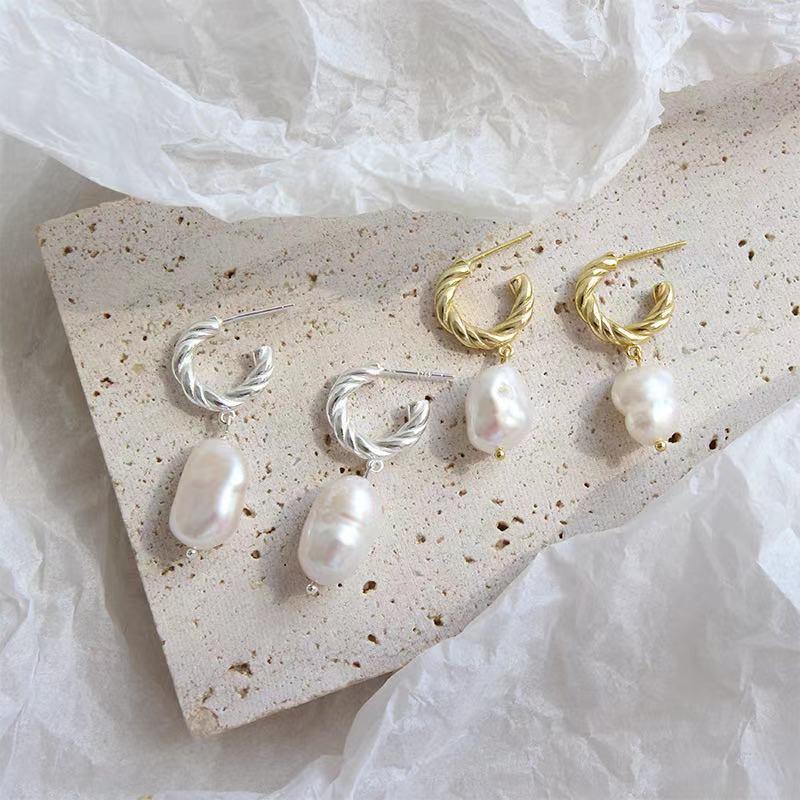 Fine jewelry earrings sterling silver drop earrings pearl silver earrings(图1)