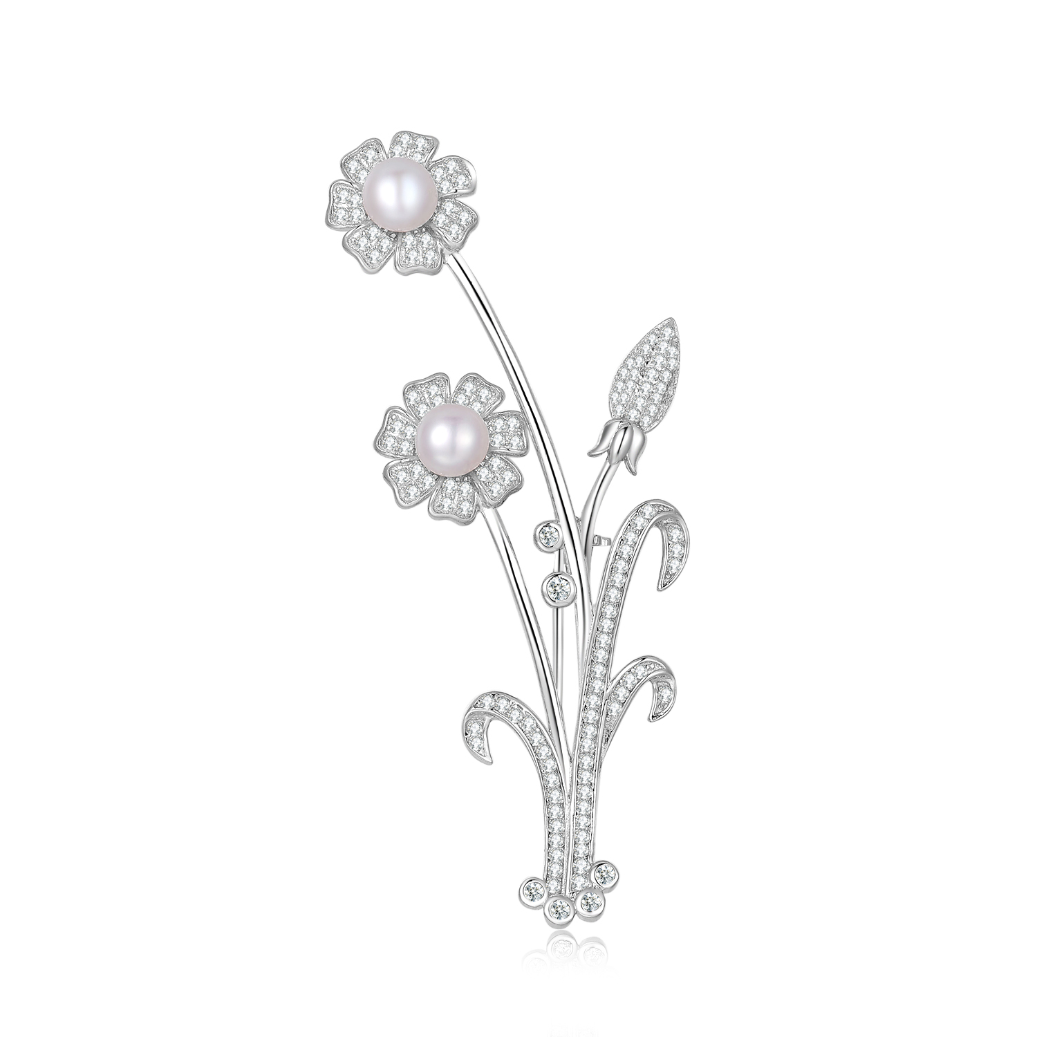 Fashion Freshwater Pearl Brooch Sterling Silver Broches Flower Leaves Brooches Women Girl(图1)