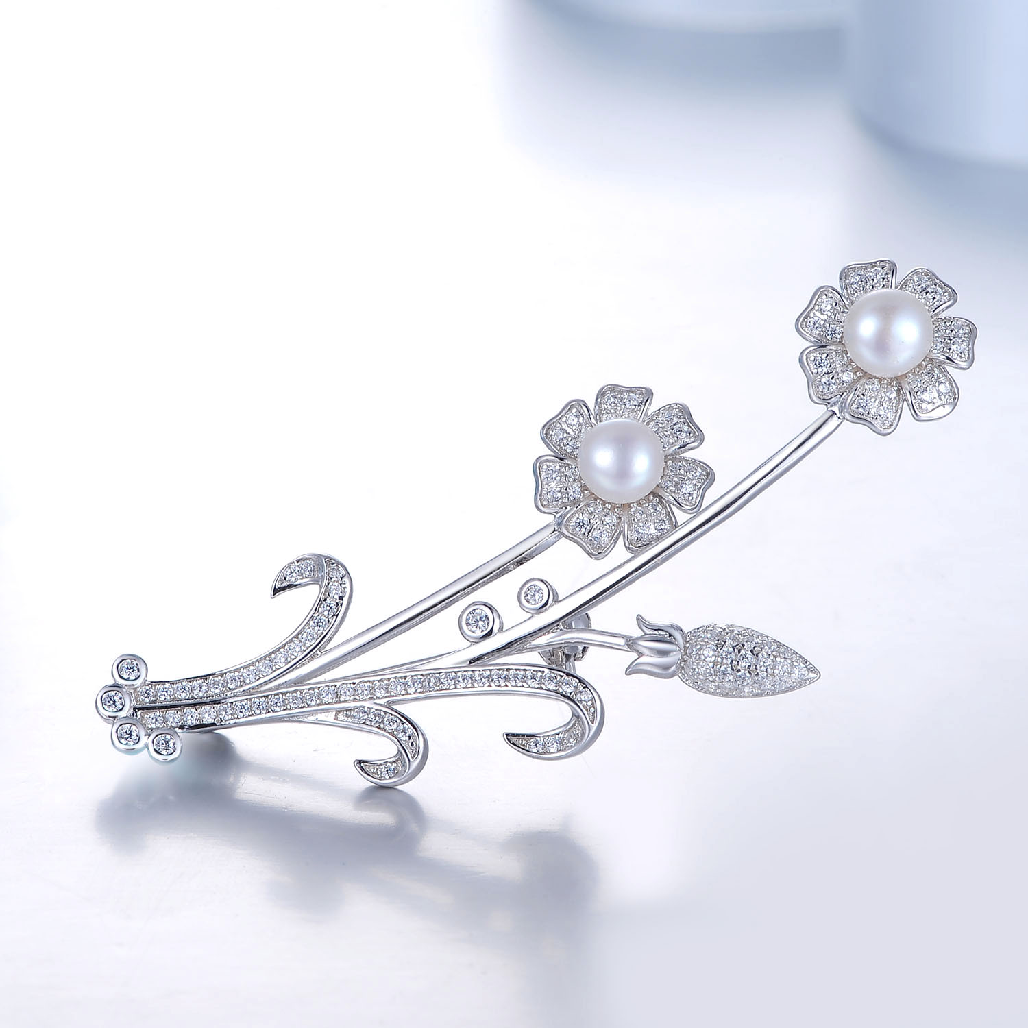 Fashion Freshwater Pearl Brooch Sterling Silver Broches Flower Leaves Brooches Women Girl(图2)