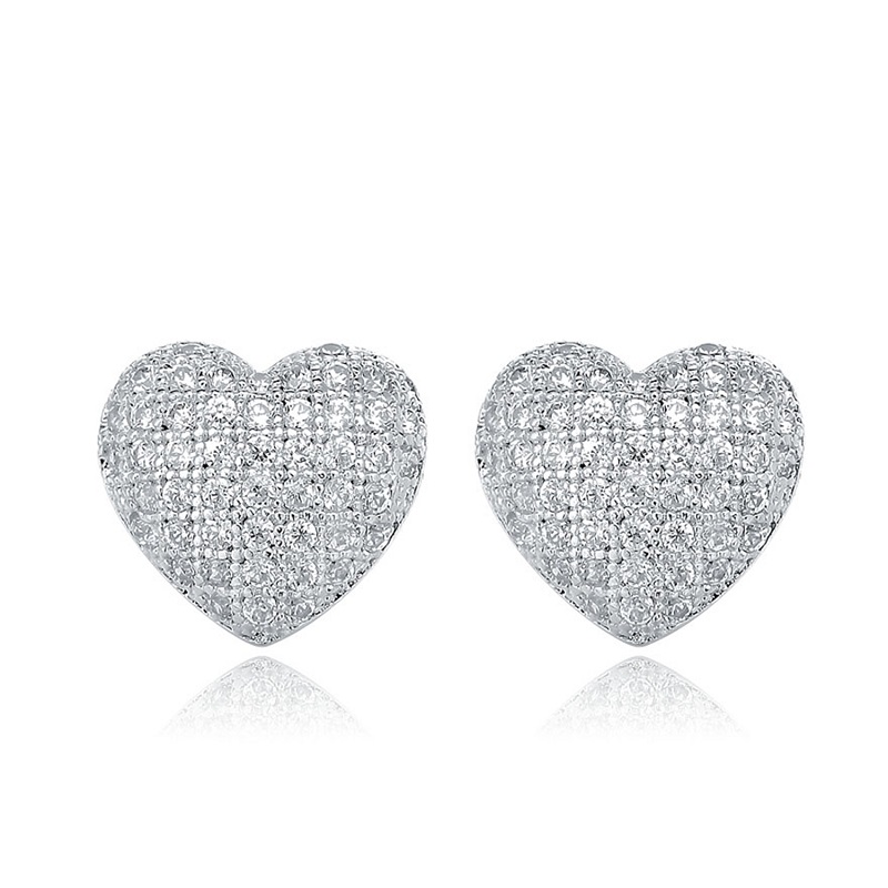 Elegant classic 925 sterling silver heart shape studs earrings jewelry for women(图1)