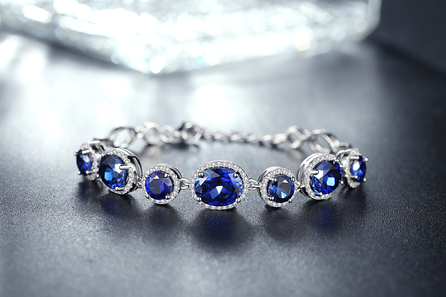 Blue CZ Stone Shiny Elegant 925 Sterling Silver High Quality Bracelet Unique Women Jewelry(图1)