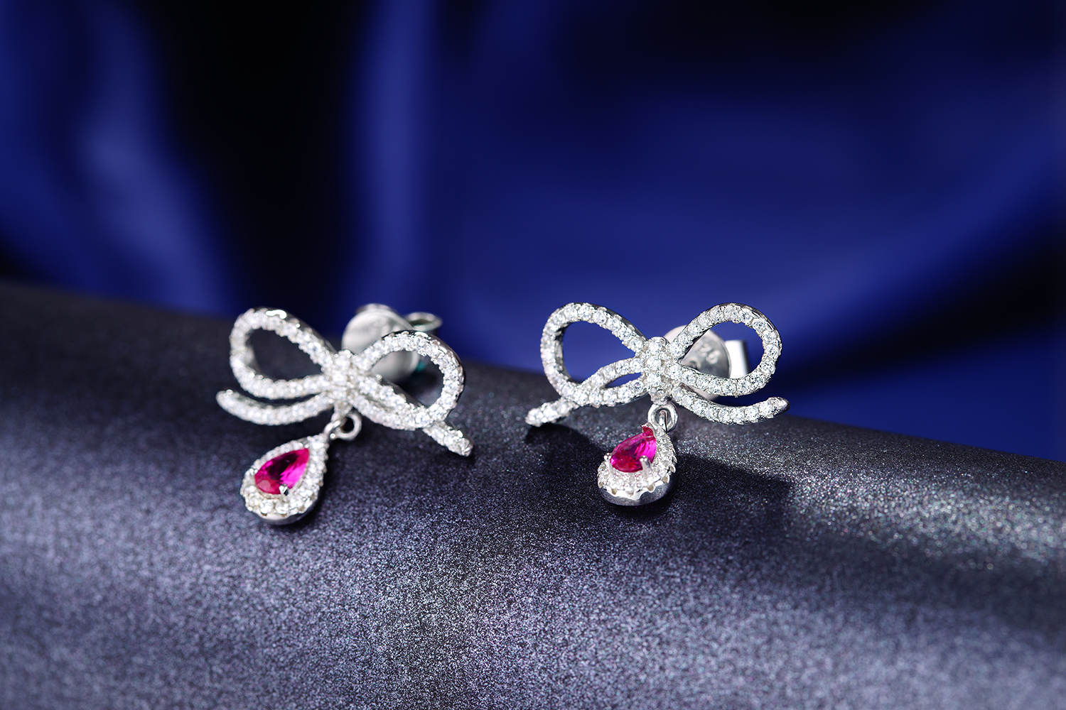  925 sterling Silver butterfly knot stud earring CZ jewelry for women(图1)