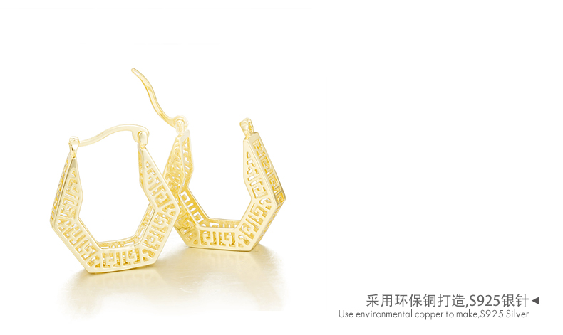 Gold color female 14K gold plated 925 sterling silver needle special arch design hoop earring(图4)