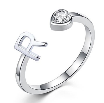 Jewelry Initial Letter Alphabet Rings A-Z Silver CZ Adjustable Finger Ring for Women (图1)