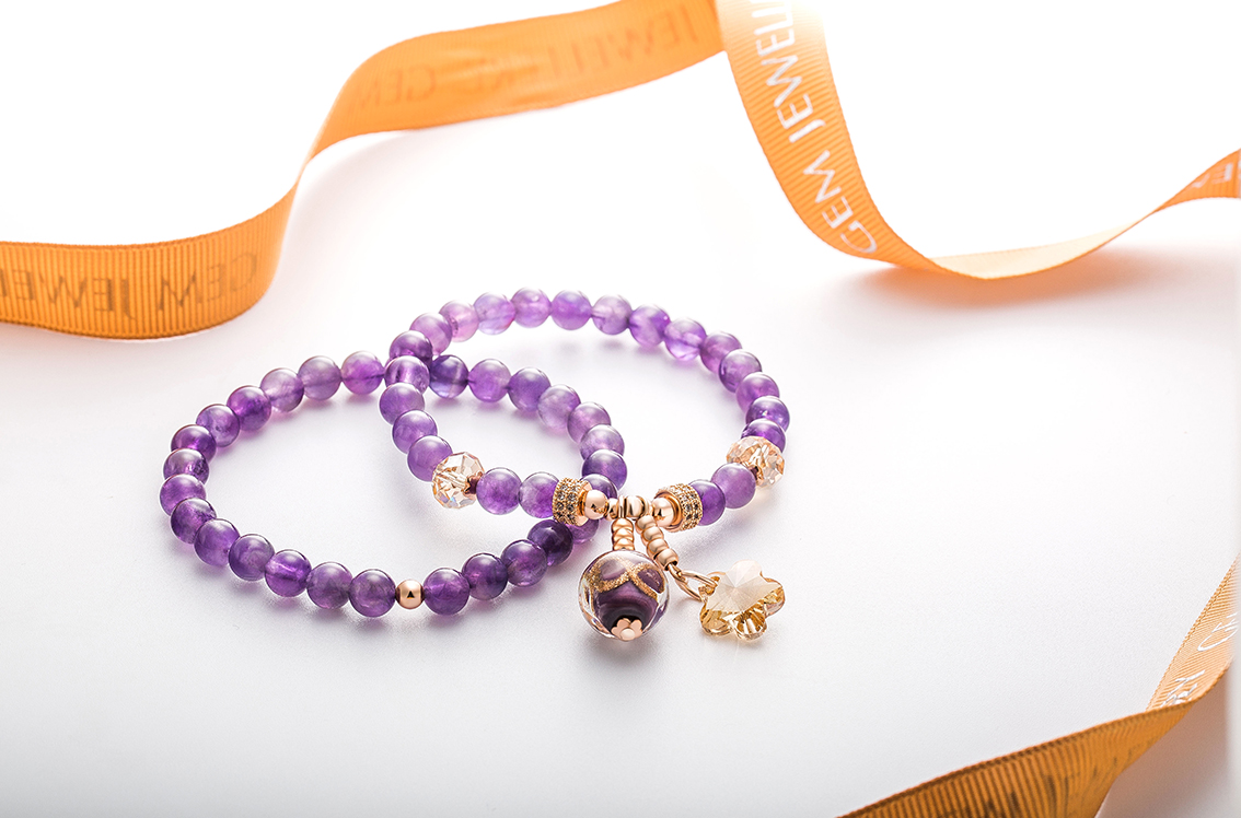 Charm Elegant Purple Glass Quality Beads Bracelets Women Jewelry Birthday Present Gift High Quality (图3)
