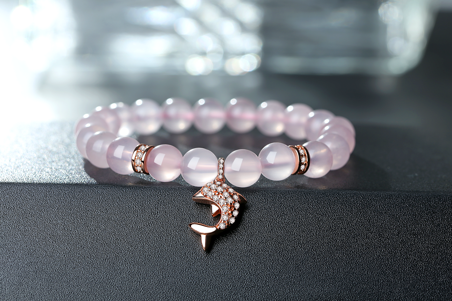 Pink Crystal 925 sterling silver Bracelet Girls CZ Cute Dolphin Pendant Bracelets bangle jewelry(图1)