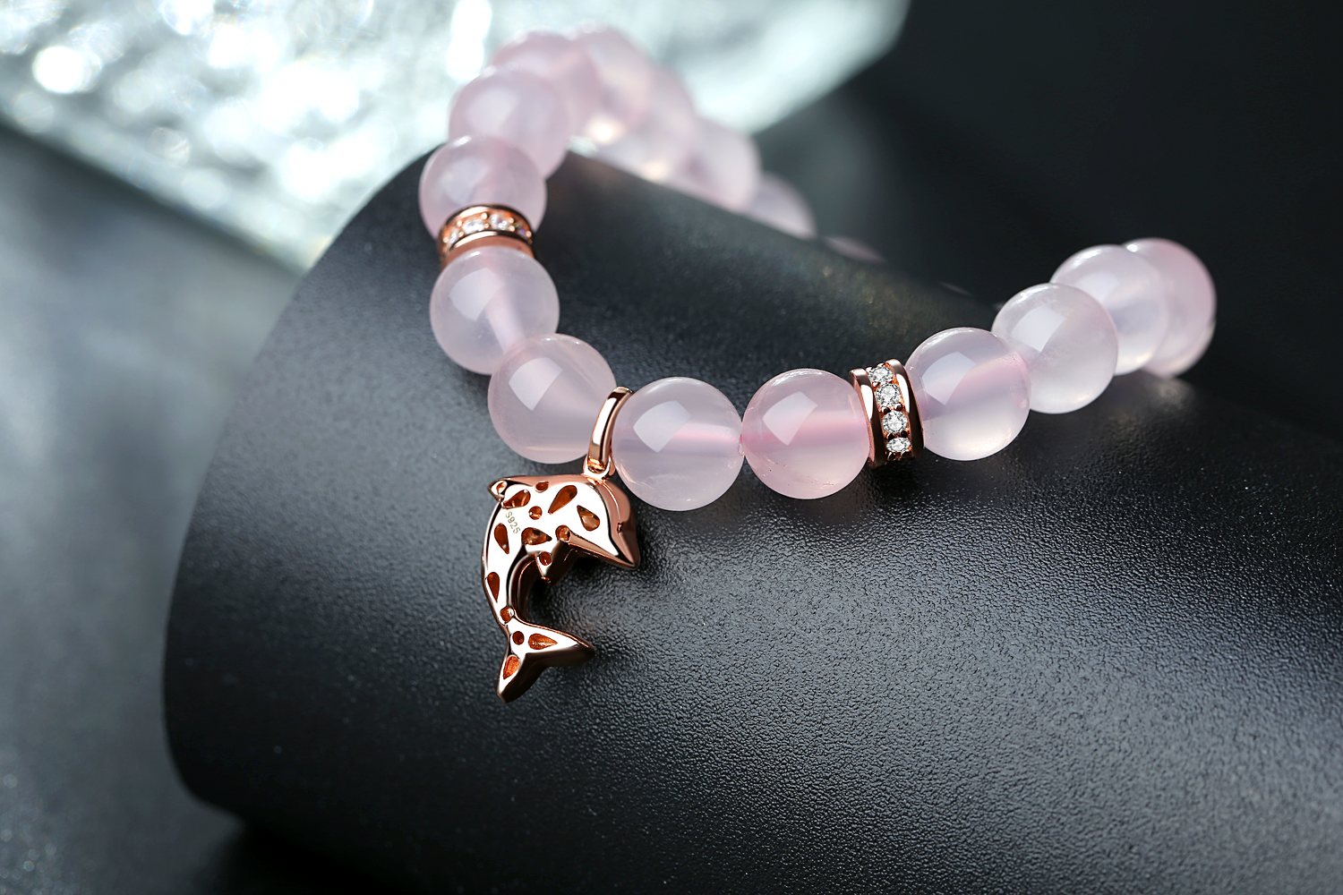 Pink Crystal 925 sterling silver Bracelet Girls CZ Cute Dolphin Pendant Bracelets bangle jewelry(图2)