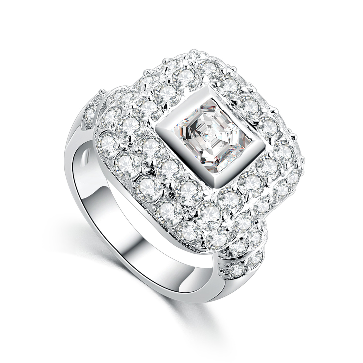 Wedding ring 925 sterling Silver ring with square CZ stone jewelry for women(图1)