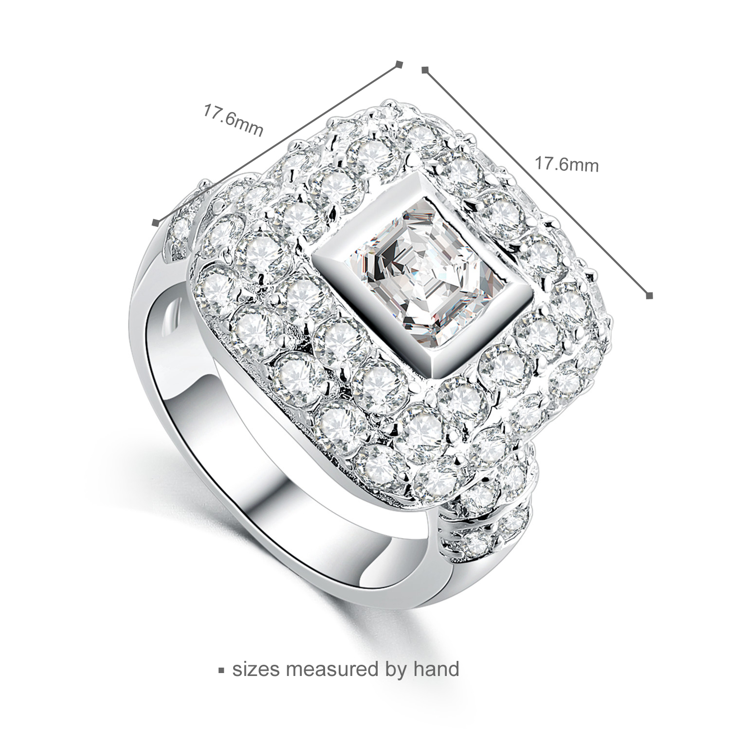Wedding ring 925 sterling Silver ring with square CZ stone jewelry for women(图2)