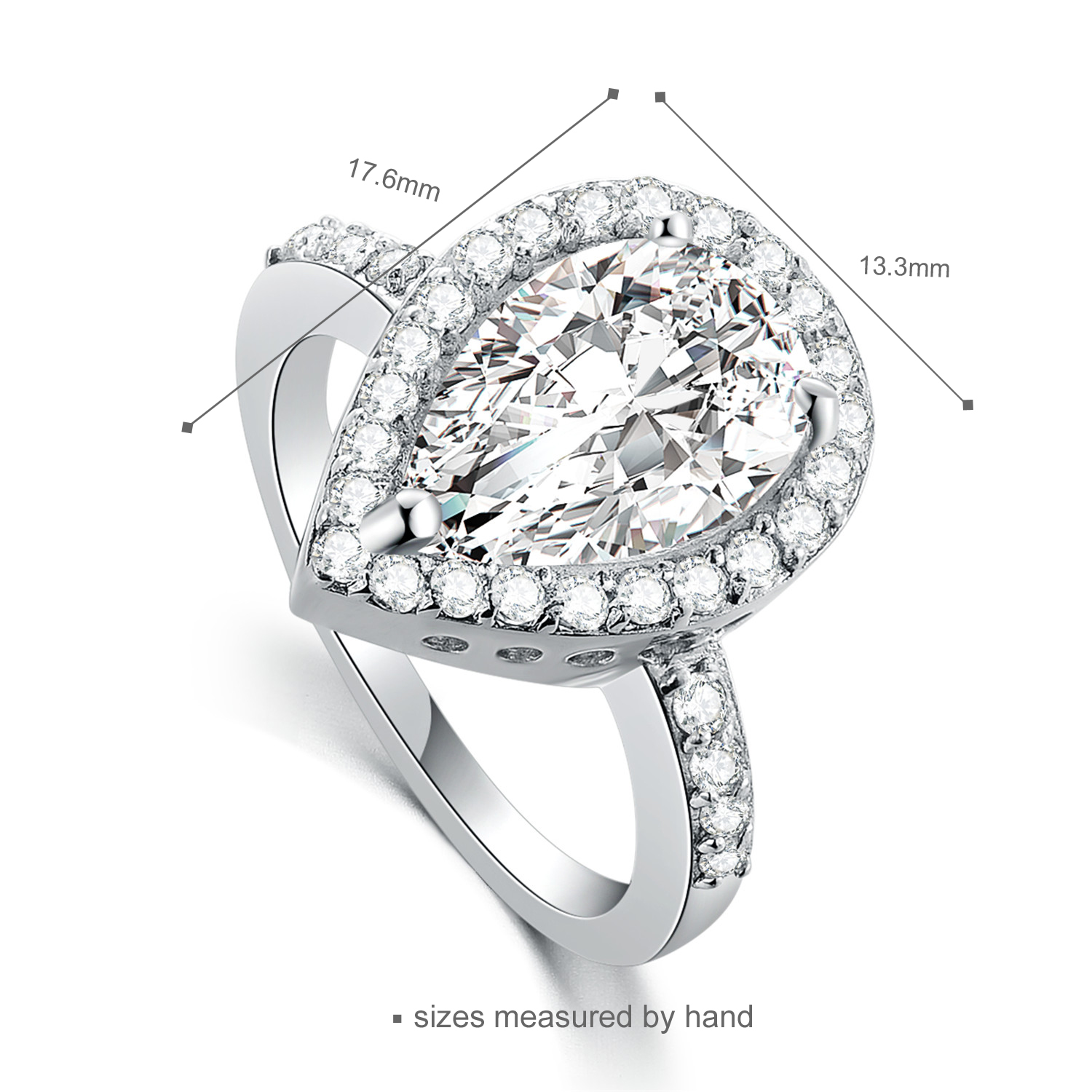 925 sterling Silver ring raindrop CZ stone rhodium plated wedding ring jewelry for women(图2)