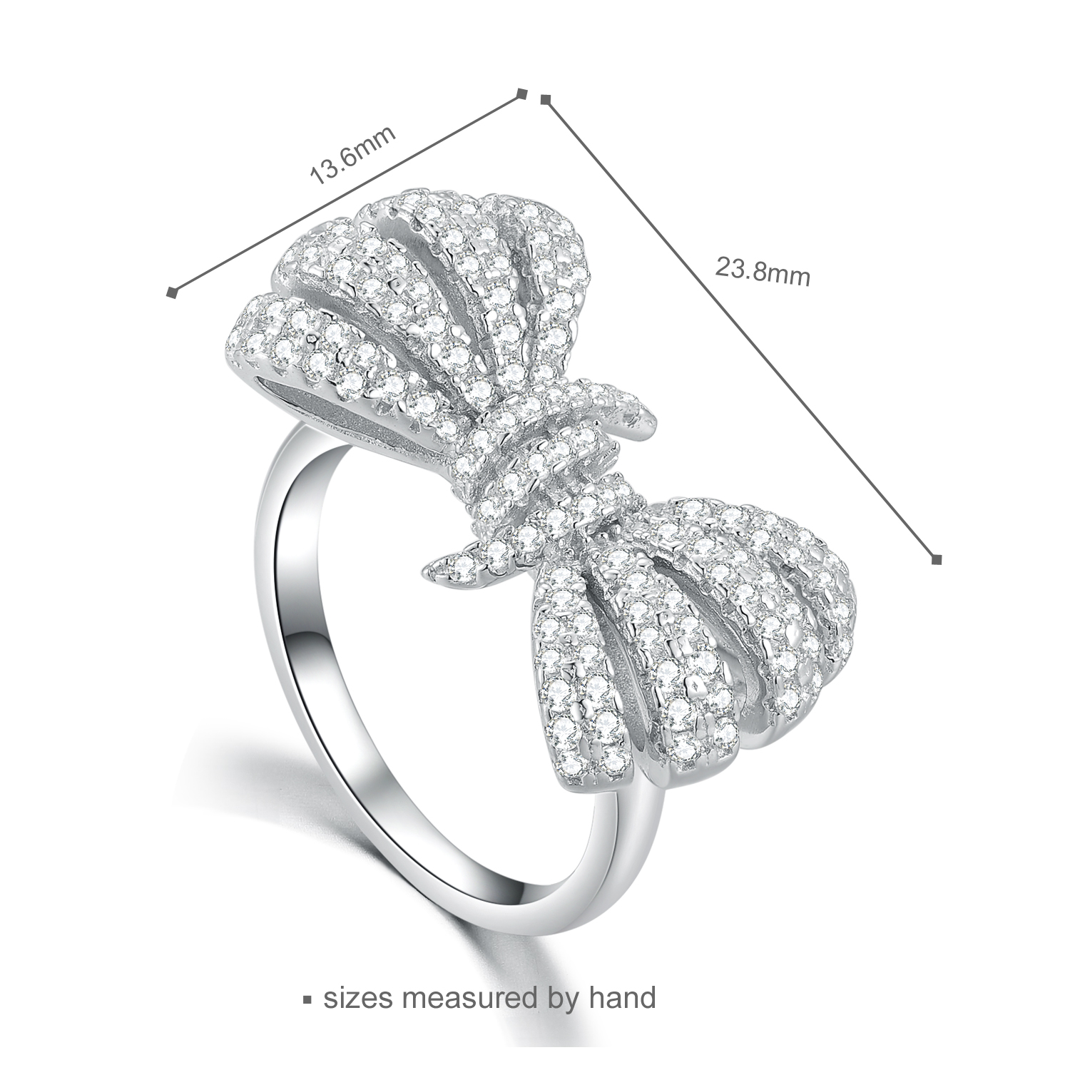 925 STerling Silver Elegant Cute Bowknot Rhodium Plated CZ Stone Women Jewelry(图2)