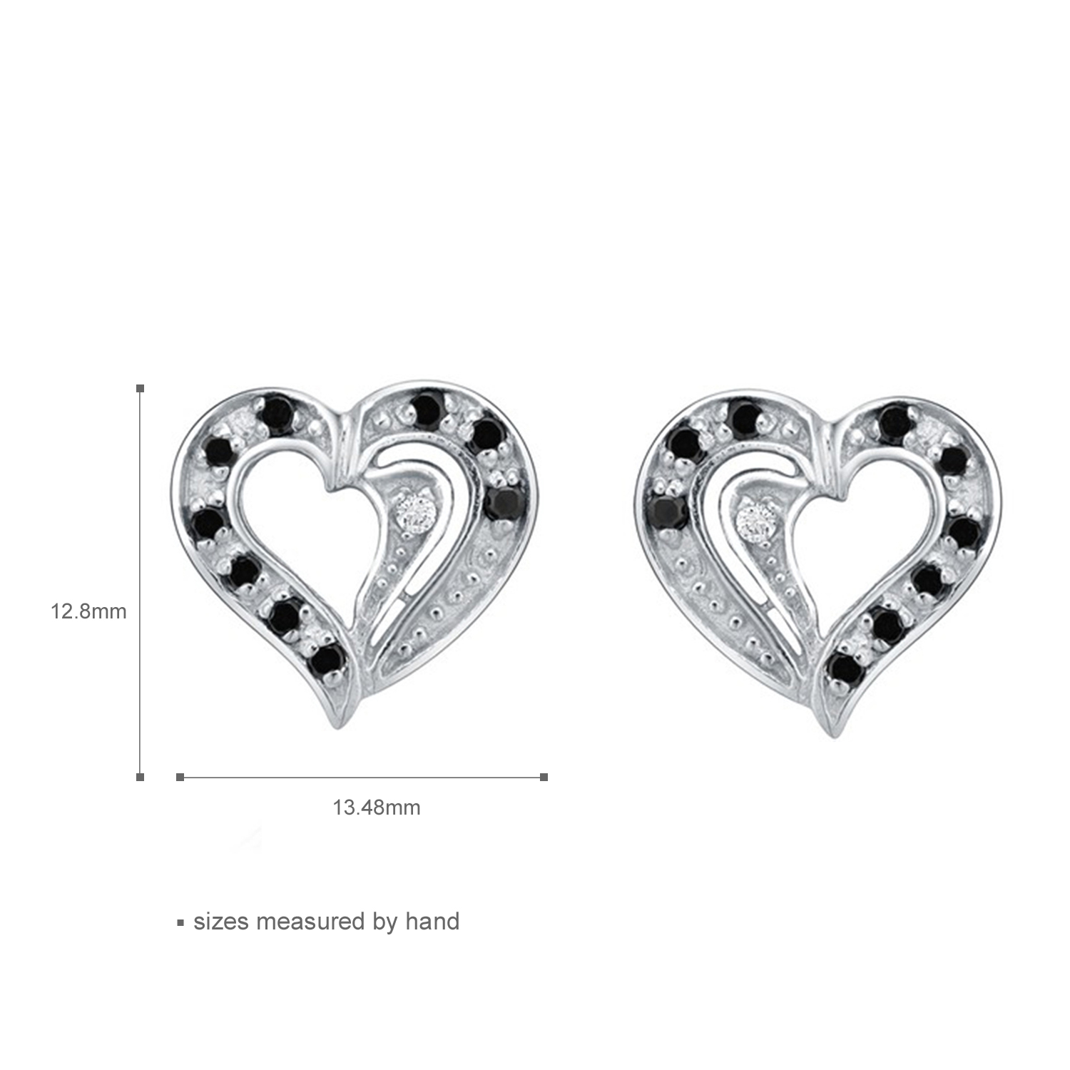 Fashionable Trendy 925 Sterling Silver Heart Shape White And Black CZ Stud Earrings(图1)