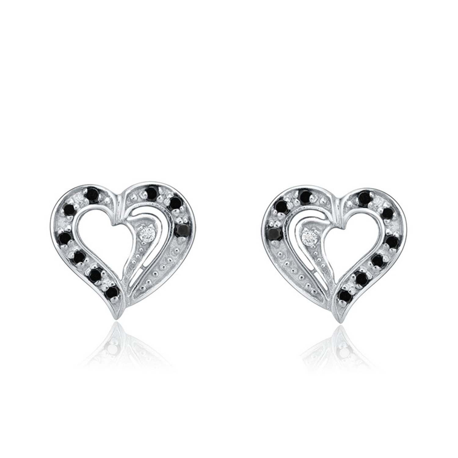 Fashionable Trendy 925 Sterling Silver Heart Shape White And Black CZ Stud Earrings(图2)