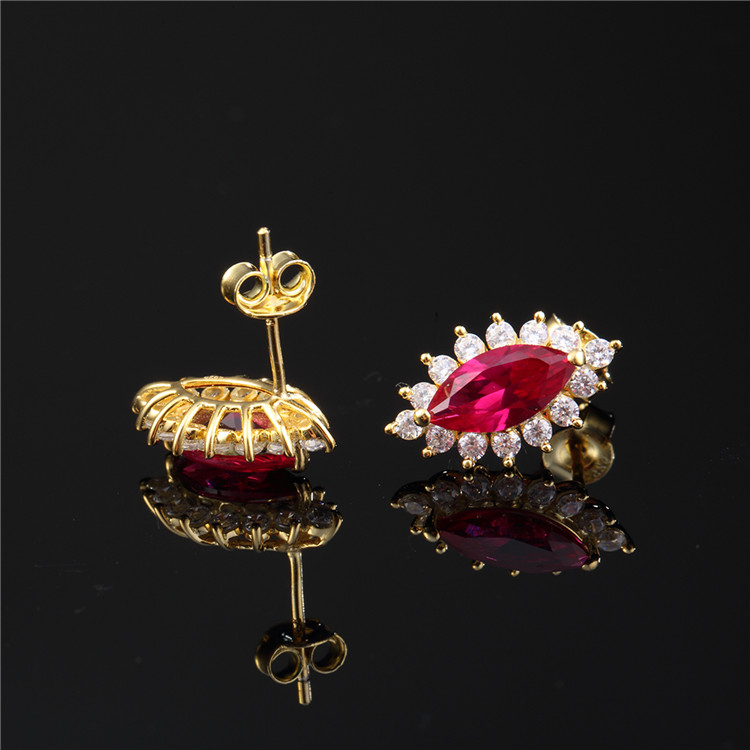 Wholesale Silver Jewelry Hot Sale Red Corundum Wedding Gift Stud Earrings(图1)