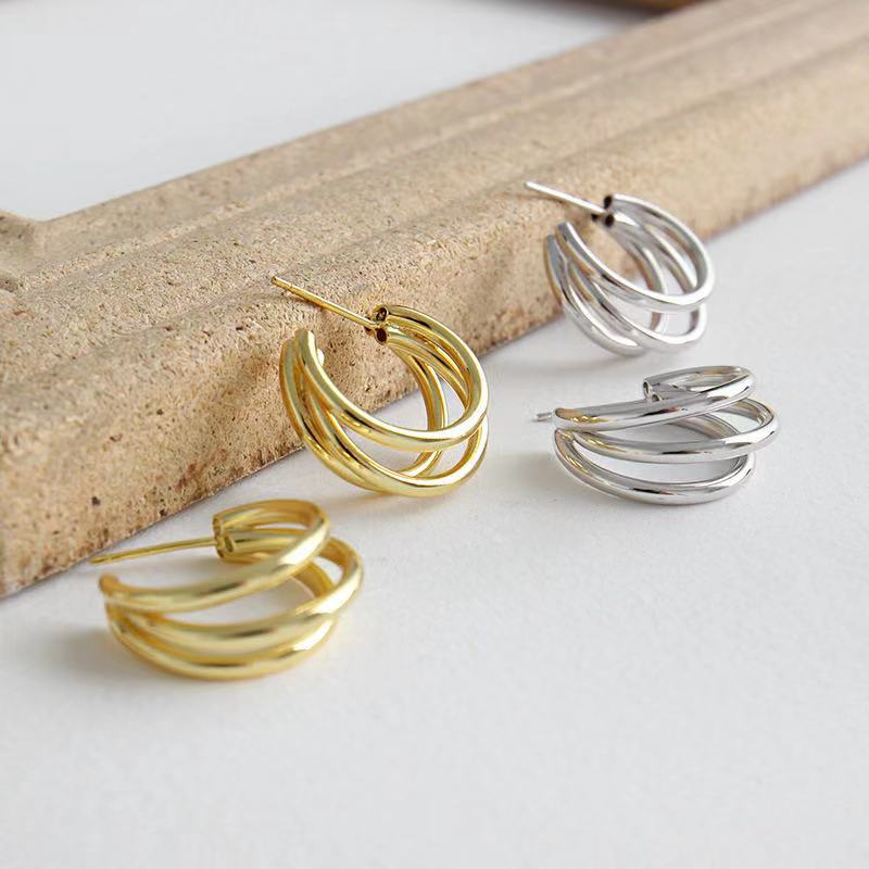 Manufacturer Jewelry Womens Multi Tube C Hoop Earrings in Sterling Silver Gold Rhoudium plated(图1)